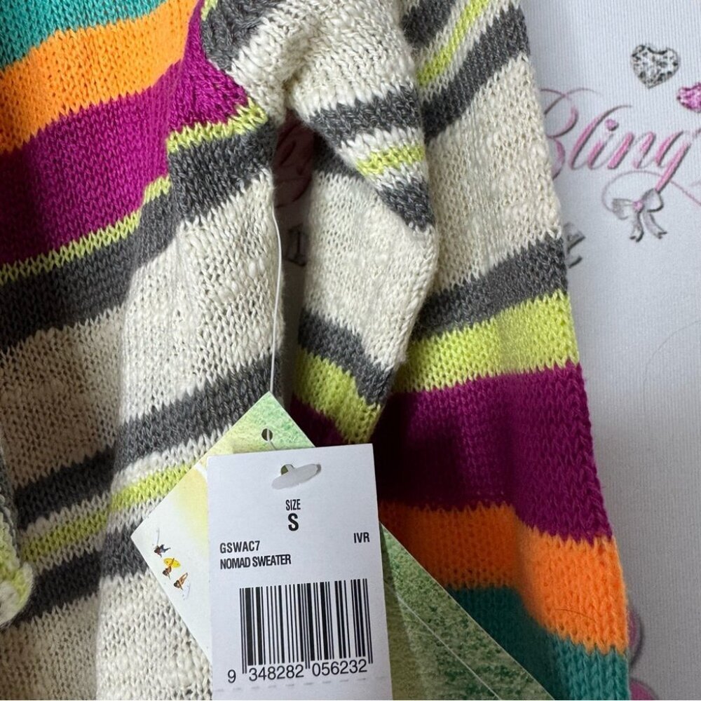 Rip curl sweater cardigan nomad striped tropical knitted with hood and tassles - Picture 10 of 12